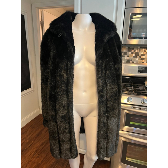 Vintage Dennis Basso Mid Length Faux Fur Coat Black Medium - Picture 7 of 10